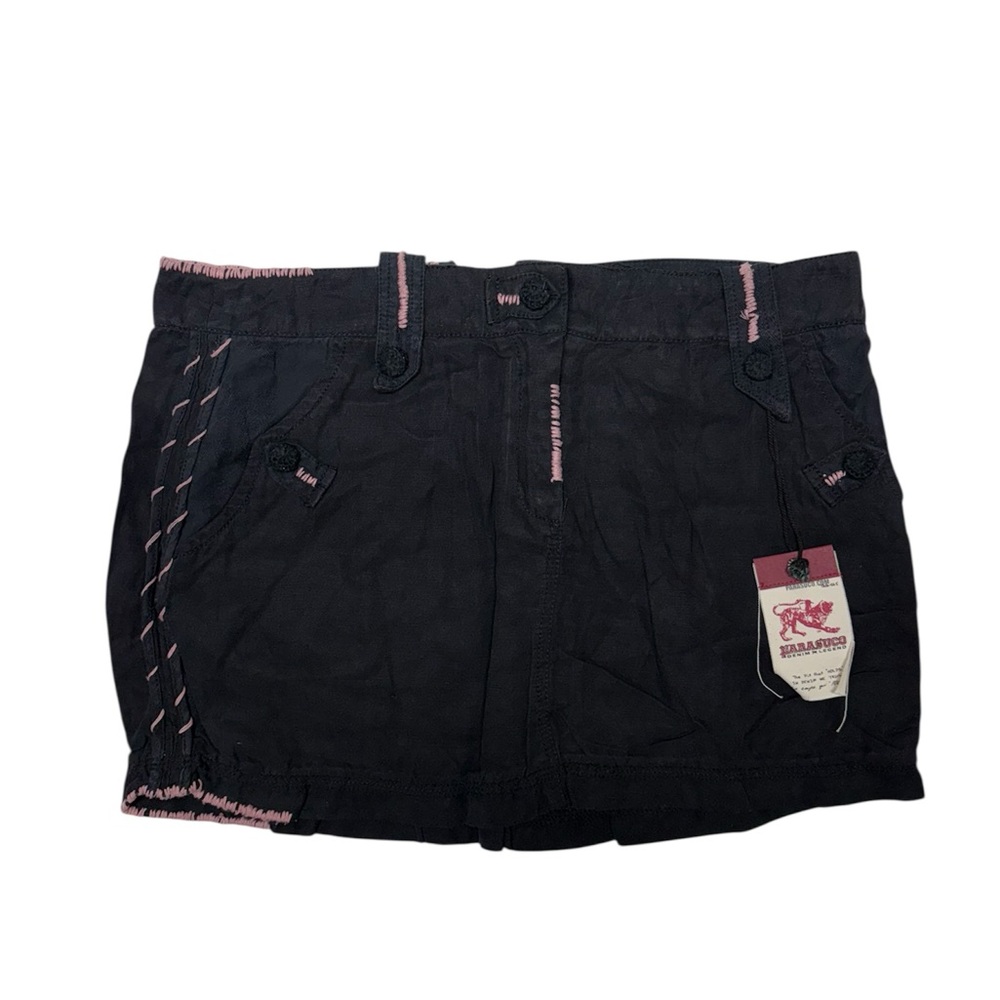 NWT Vintage Parasuco Black Mini Skirt With Pink Stitching